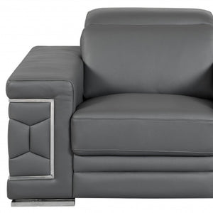 HomeRoots 47" Chic Brown Genuine Leather Arm Chair with Silver Metal Legs for Modern Living Spaces Upgrade Dark Gray 329591