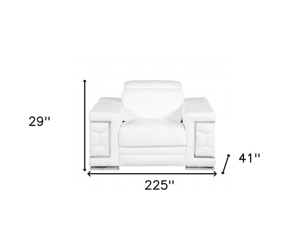HomeRoots Three Piece Italian Leather Seating Set for Six - Luxurious White Sofa, Loveseat & Chair Combo 329592