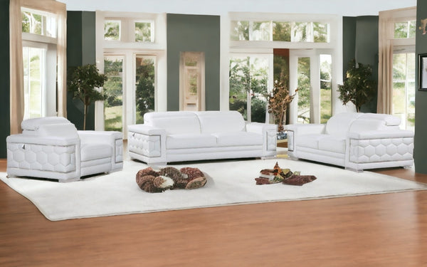 Homeroots Three Piece Indoor White Italian Leather Six Person Seating Set White  329592