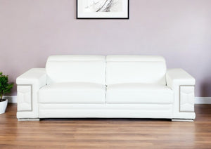Homeroots 89" White Italian Leather Sofa With Silver Legs White  329593