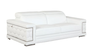 Homeroots 89" White Italian Leather Sofa With Silver Legs White  329593