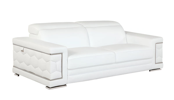 Homeroots 89" White Italian Leather Sofa With Silver Legs White  329593