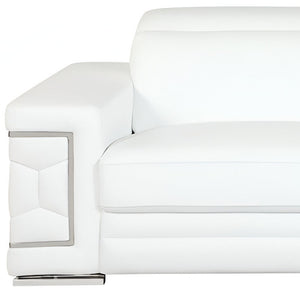 Homeroots 89" White Italian Leather Sofa With Silver Legs White  329593
