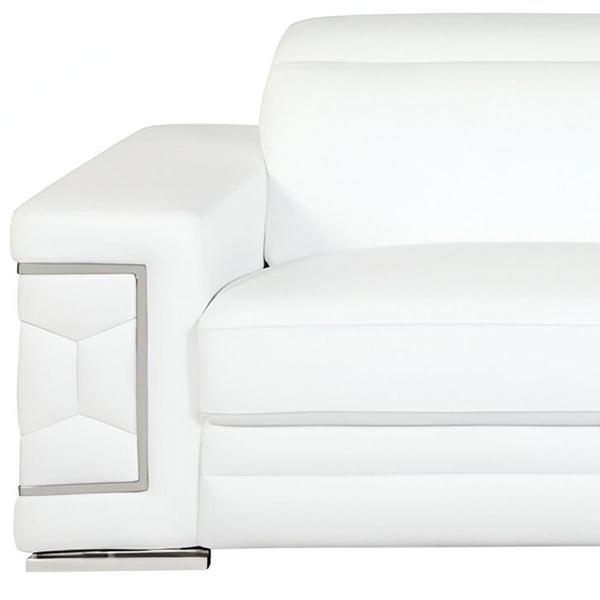 Homeroots 89" White Italian Leather Sofa With Silver Legs White  329593