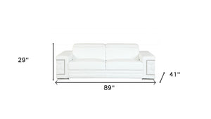 Homeroots 89" White Italian Leather Sofa With Silver Legs White  329593