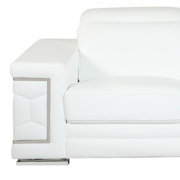 Homeroots 71" White Italian Leather Sofa With Silver Legs White  329594
