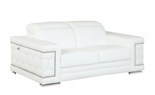 Homeroots 71" White Italian Leather Sofa With Silver Legs White  329594