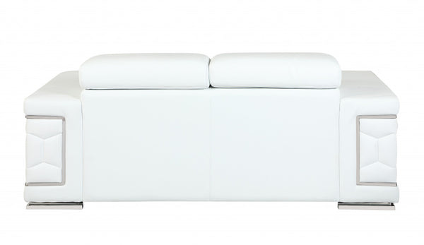 Homeroots 71" White Italian Leather Sofa With Silver Legs White  329594