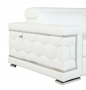 Homeroots 71" White Italian Leather Sofa With Silver Legs White  329594