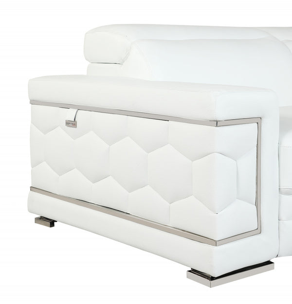 Homeroots 71" White Italian Leather Sofa With Silver Legs White  329594