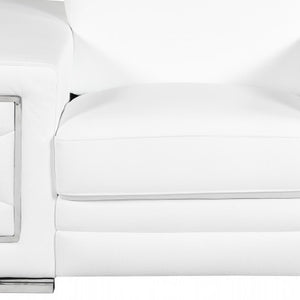 HomeRoots 47" Chic Brown Genuine Leather Arm Chair with Silver Metal Legs for Modern Living Spaces Upgrade White 329595