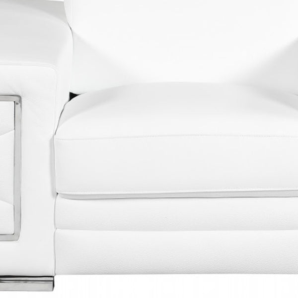 HomeRoots 47" Chic Brown Genuine Leather Arm Chair with Silver Metal Legs for Modern Living Spaces Upgrade White 329595