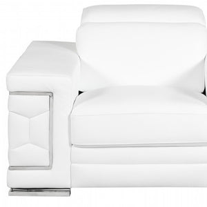 HomeRoots 47" Chic Brown Genuine Leather Arm Chair with Silver Metal Legs for Modern Living Spaces Upgrade White 329595