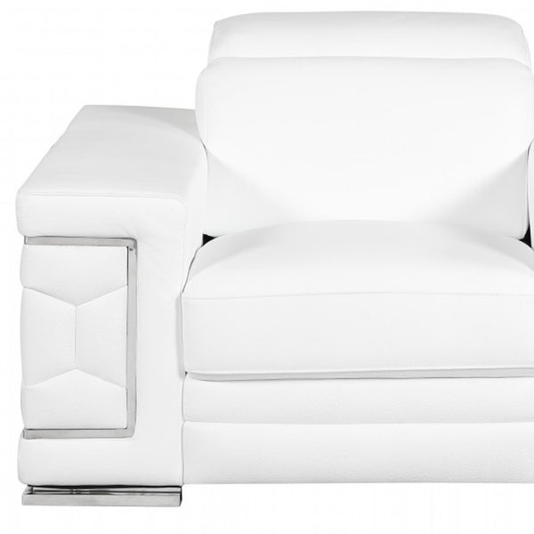 HomeRoots 47" Chic Brown Genuine Leather Arm Chair with Silver Metal Legs for Modern Living Spaces Upgrade White 329595