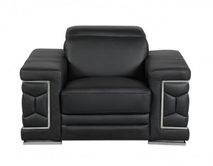 Homeroots Three Piece Indoor Black Italian Leather Six Person Seating Set Black  329596