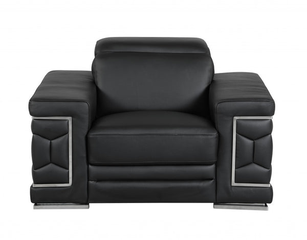 Homeroots Three Piece Indoor Black Italian Leather Six Person Seating Set Black  329596