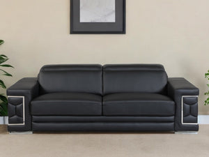 Homeroots 89" Black Italian Leather Sofa With Silver Legs Black  329597