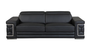 Homeroots 89" Black Italian Leather Sofa With Silver Legs Black  329597