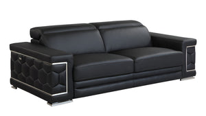 Homeroots 89" Black Italian Leather Sofa With Silver Legs Black  329597