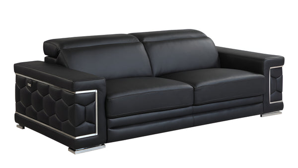 Homeroots 89" Black Italian Leather Sofa With Silver Legs Black  329597