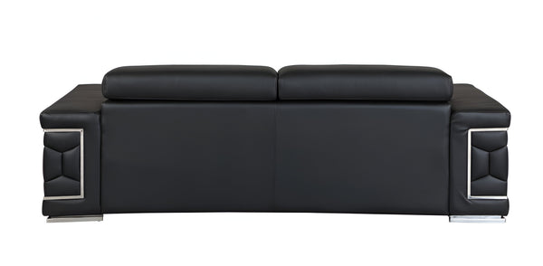 Homeroots 89" Black Italian Leather Sofa With Silver Legs Black  329597