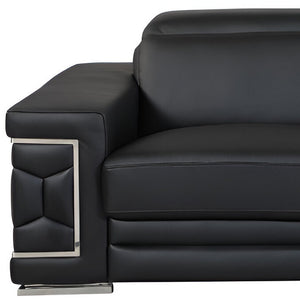 Homeroots 89" Black Italian Leather Sofa With Silver Legs Black  329597