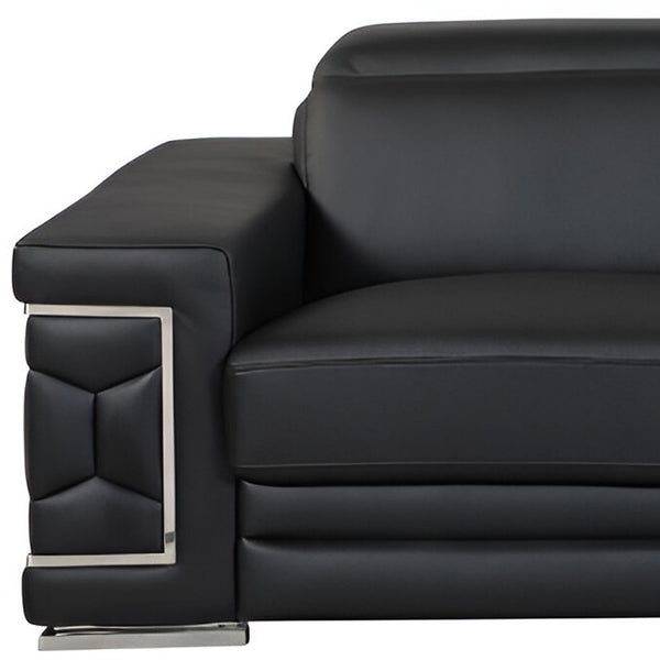 Homeroots 89" Black Italian Leather Sofa With Silver Legs Black  329597