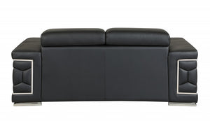 Homeroots 71" Black And Silver Genuine Leather Love Seat Black  329598