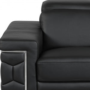 HomeRoots 47" Chic Brown Genuine Leather Arm Chair with Silver Metal Legs for Modern Living Spaces Upgrade BLACK 329599