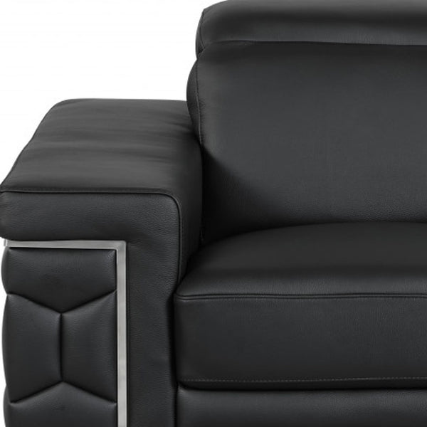 HomeRoots 47" Chic Brown Genuine Leather Arm Chair with Silver Metal Legs for Modern Living Spaces Upgrade BLACK 329599