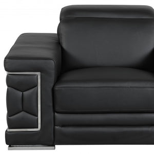 HomeRoots 47" Chic Brown Genuine Leather Arm Chair with Silver Metal Legs for Modern Living Spaces Upgrade BLACK 329599