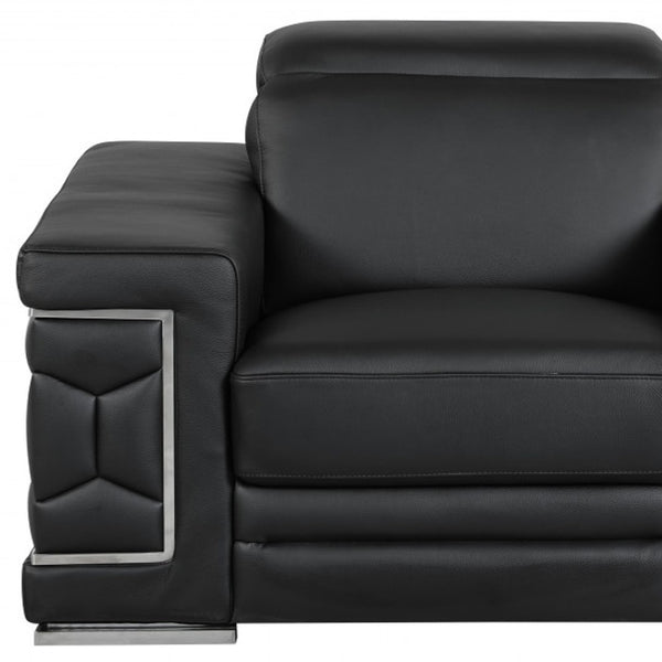 HomeRoots 47" Chic Brown Genuine Leather Arm Chair with Silver Metal Legs for Modern Living Spaces Upgrade BLACK 329599