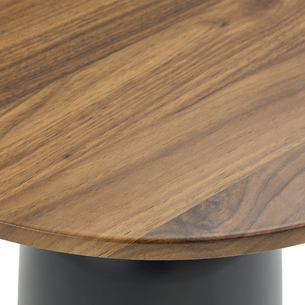 English Elm 23.6 Inch Round Side Table with Metal Base Warm Grain Top for Living Room or Office Walnut W2920P407665