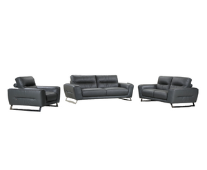 Homeroots Three Piece Indoor Dark Gray Italian Leather Six Person Seating Set   329600
