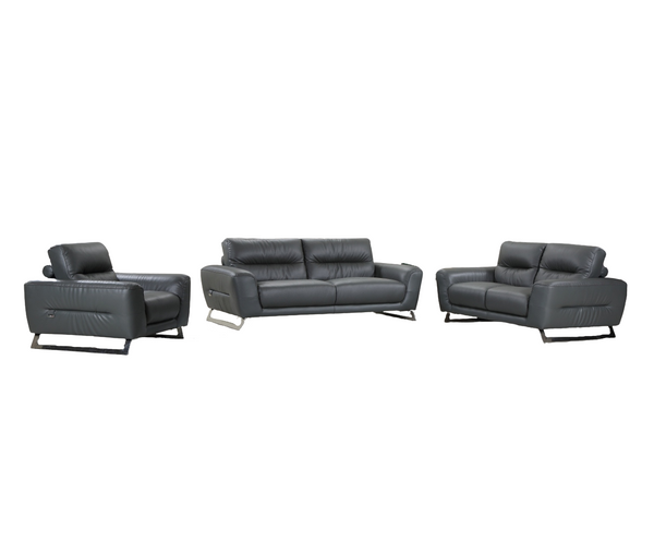Homeroots Three Piece Indoor Dark Gray Italian Leather Six Person Seating Set   329600