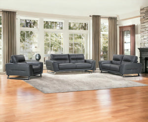 Homeroots Three Piece Indoor Dark Gray Italian Leather Six Person Seating Set   329600