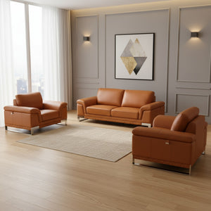 HomeRoots Three-Piece Italian Leather Camel Seating Set for 6 - Luxurious Comfort, Stylish Design & Durability 329608