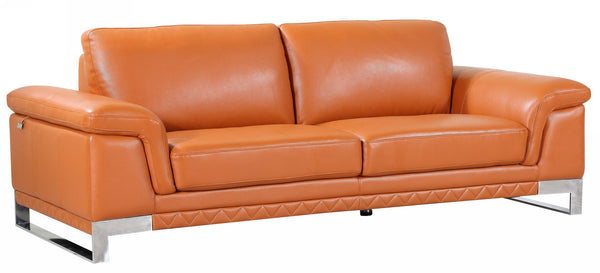 Homeroots 90" Orange Italian Leather Sofa With Silver Legs Camel  329609