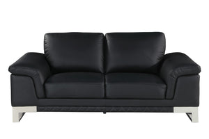 HomeRoots Three Piece Indoor Black Italian Leather Seating Set for Six - Luxurious Comfort & Style Redefined 329612