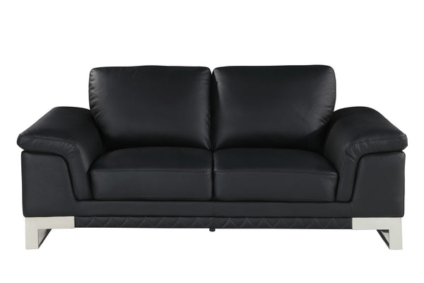 HomeRoots Three Piece Indoor Black Italian Leather Seating Set for Six - Luxurious Comfort & Style Redefined 329612