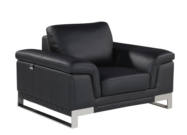 HomeRoots Three Piece Indoor Black Italian Leather Seating Set for Six - Luxurious Comfort & Style Redefined 329612