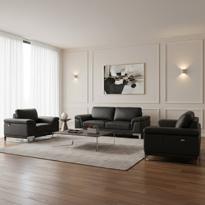 HomeRoots Three Piece Indoor Black Italian Leather Seating Set for Six - Luxurious Comfort & Style Redefined 329612