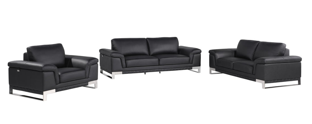 HomeRoots Three Piece Indoor Black Italian Leather Seating Set for Six - Luxurious Comfort & Style Redefined 329612