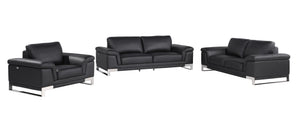 Homeroots Three Piece Indoor Italian Leather Seating Set For Six – Luxurious Comfort & Stylish Design Black  329612