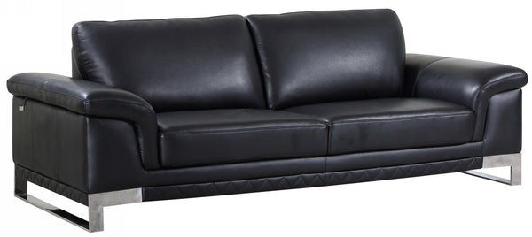 Homeroots 90" Black Italian Leather Sofa With Silver Legs Black  329613