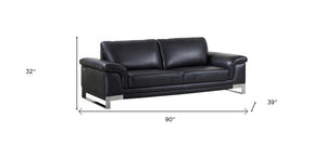 Homeroots 90" Black Italian Leather Sofa With Silver Legs Black  329613