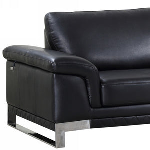 Homeroots 90" Black Italian Leather Sofa With Silver Legs Black  329613