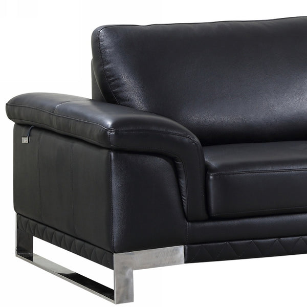 Homeroots 90" Black Italian Leather Sofa With Silver Legs Black  329613