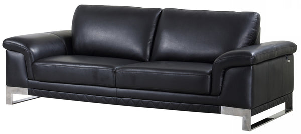 Homeroots 90" Black Italian Leather Sofa With Silver Legs Black  329613