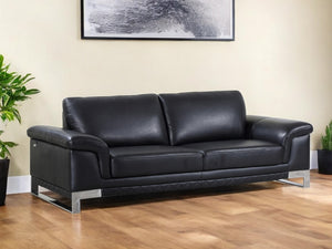 Homeroots 90" Black Italian Leather Sofa With Silver Legs Black  329613